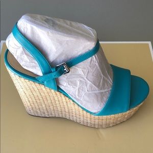 Michael Kors Fisher Tile Blue Leather Wedge